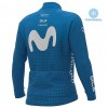 Tenue Cycliste Manches Longues et Collant à Bretelles 2020 Movistar Team Hiver Thermal Fleece N001